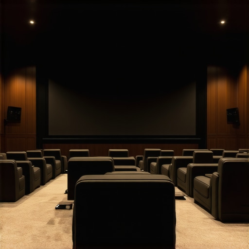 High-end home cinema with professional-grade projector, sound system, and comfortable seats.