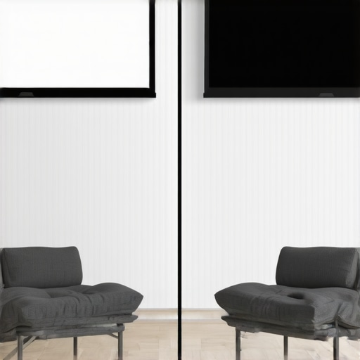 Comparison showing how ambient light rejecting screens preserve contrast better than white screens in lit rooms.