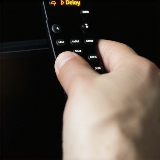 A person adjusting the audio delay settings on an AV receiver to fix lip-sync issues.