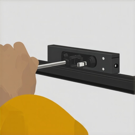Adjusting Motorized Screen Limit Switches A technician calibrating the stop points of a motorized home theater screen using a hex tool.