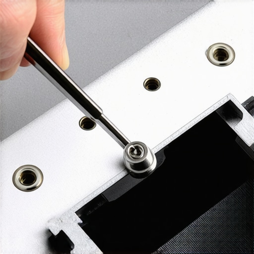 A person calibrating a home cinema motorized screen using a hex key tool.
