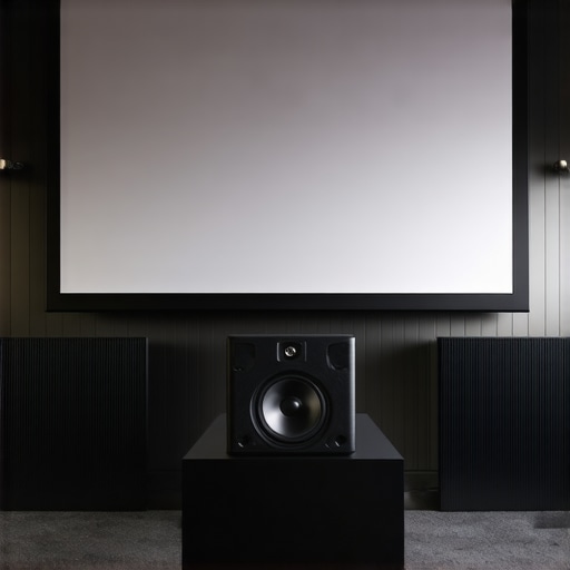 Advanced Home Theater Audio Configuration Professional home theater setup featuring an acoustically transparent screen and balanced room treatments.