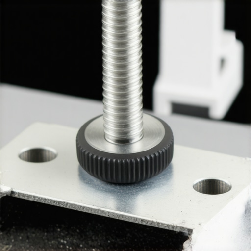 Close up of a rubber washer being used as a vibration decoupler on a projector ceiling mount.