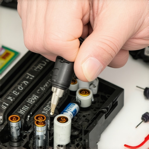 Close up of cleaning remote battery terminals with specialized contact cleaner