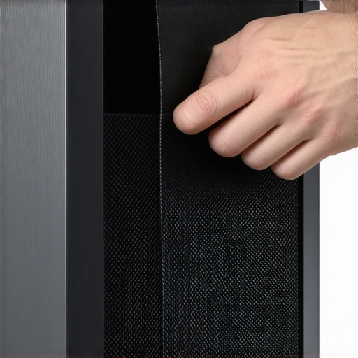 Close-up of dampening felt being applied to a soundbar grill to stop rattles.
