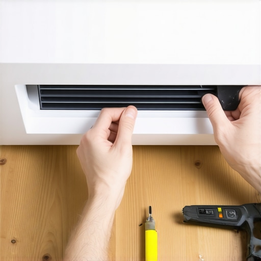 Applying thin foam tape to the back of a metal ceiling vent register to prevent vibration and rattle.