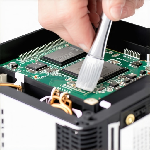 Close up of applying new thermal paste to a projector processor chip to lower fan noise