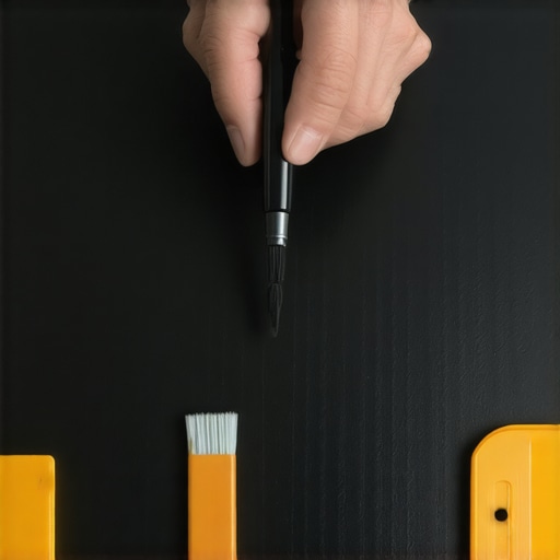 Close up of a black wax stick repairing a wood console