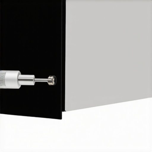 Professional technician adjusting the limit switches on a motorized projector screen roller tube.