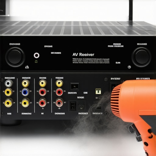 Cleaning Home Theater Vents Cleaning dust from AV receiver vents with a specialized air blower.