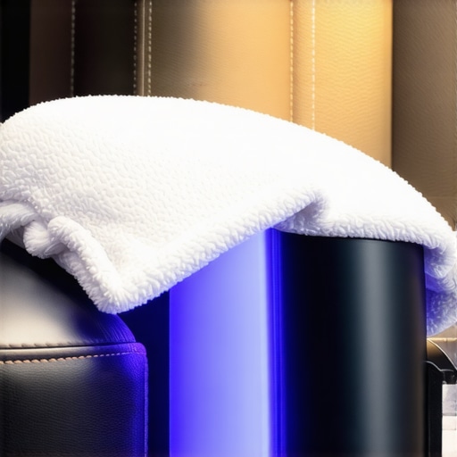 A clean illuminated cup holder on a luxury theater seat armrest with a microfiber cloth
