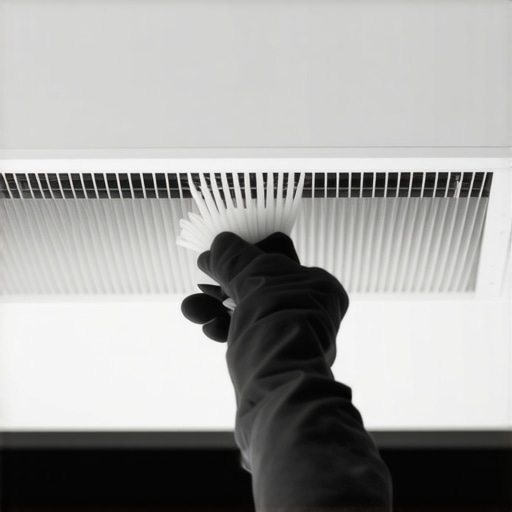 A person carefully cleaning the dust filter on a high-end home theater projector.