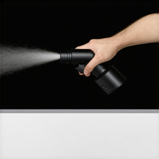 A person using a Giotto's Rocket Blower to safely clean a home theater projector lens.