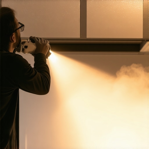 Cleaning a Recessed Projector Screen Casing A homeowner cleaning a motorized ceiling projector screen with compressed air to prevent mechanical jams.