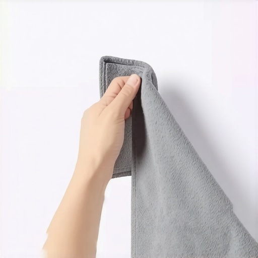 Cleaning a high-contrast projection screen Close up of person cleaning gray projector screen with microfiber cloth