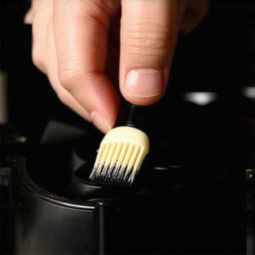 Close-up of cleaning dust from projector fan blades to reduce noise.