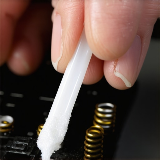 Macro view of cleaning battery terminals with a cotton swab and vinegar