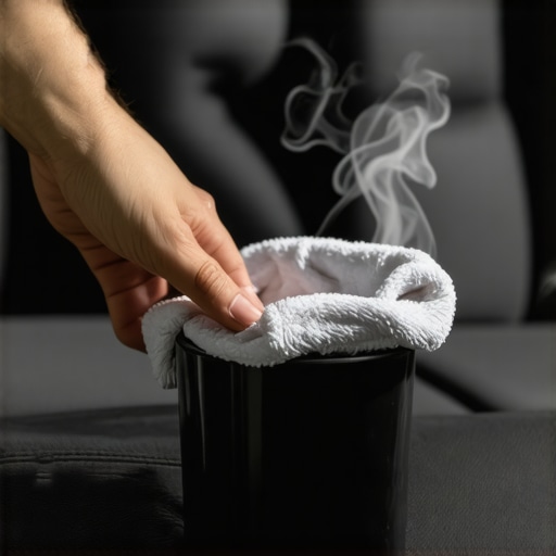 Placing a hot damp microfiber cloth inside a sticky home theater cup holder to soften dried soda