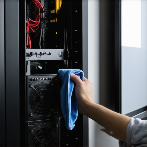 Close-up of home theater maintenance and cooling setup