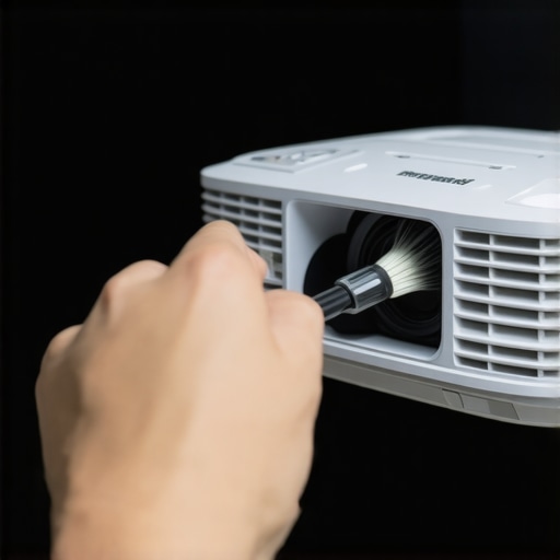 Person cleaning a home theater projector air filter