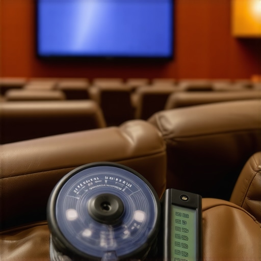 Essential Tools for Home Cinema Calibration Professional calibration disc and light meter on a theater seat