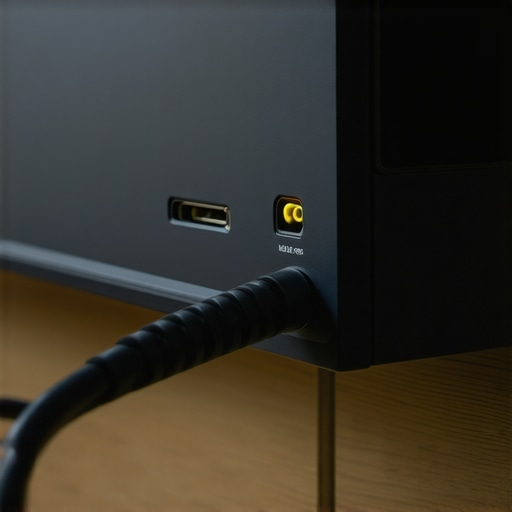 An HDMI cable plugged into the ARC port of a television for soundbar setup
