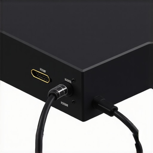 Close up of HDMI cable connecting to soundbar port