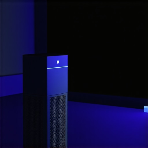 A HEPA air purifier positioned in a home cinema to prevent mold growth on a projector screen.