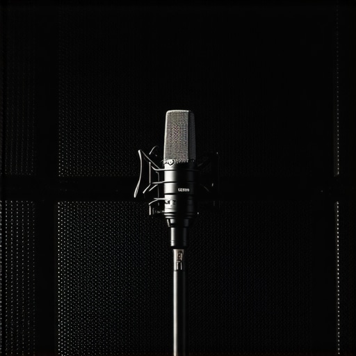 UMIK-1 microphone on a tripod for measuring room acoustics and subwoofer response.