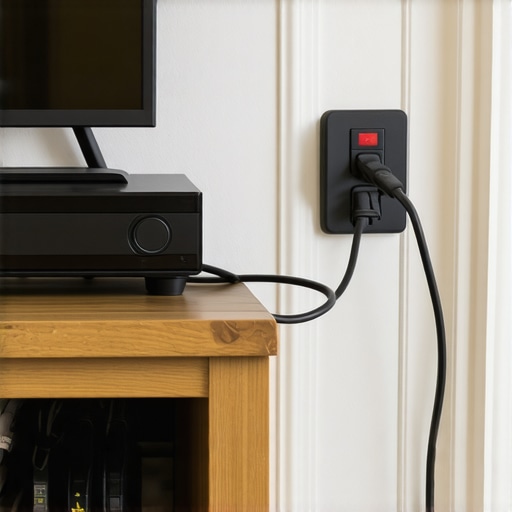 A heavy-duty power conditioner showing clean cable management for a soundbar setup.