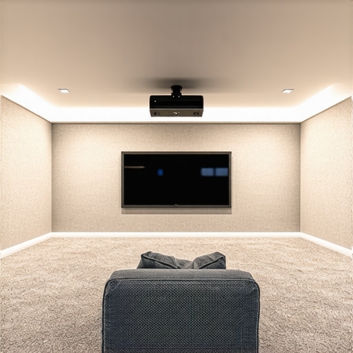 A well-ventilated and acoustically treated home cinema room with a projector.
