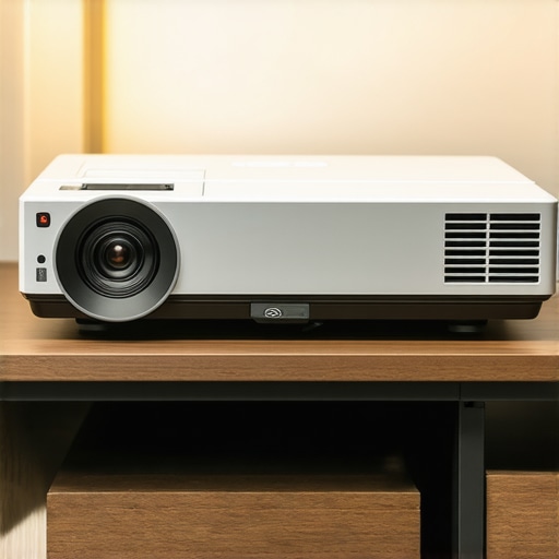 Home Theater Maintenance Essentials A projector and calibration tools on a dark media console