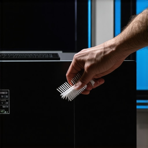 Cleaning dust from a home theater projector air filter.