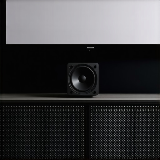 Ideal Speaker Gap for Acoustically Transparent Screens A center channel speaker positioned behind a perforated screen showing the recommended air gap for optimal sound.