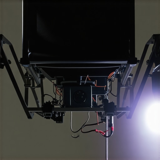 A technician's view of the underside of a motorized theater recliner showing cables and motor.