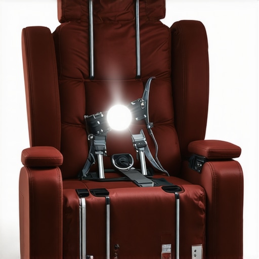 Close-up of a theater chair's internal wooden frame and motor