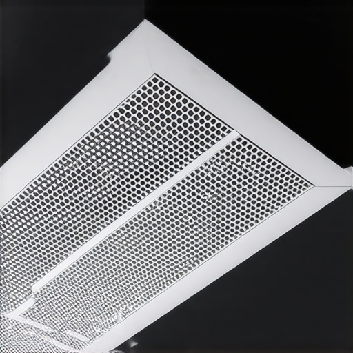 Modern linear slot HVAC diffuser installed on a dark home theater ceiling to minimize airflow noise.