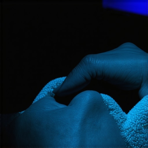 Hand cleaning a projector lens with a microfiber cloth