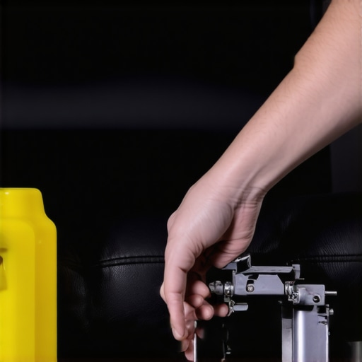 Applying dry lubricant to a theater chair recliner mechanism to stop squeaking.