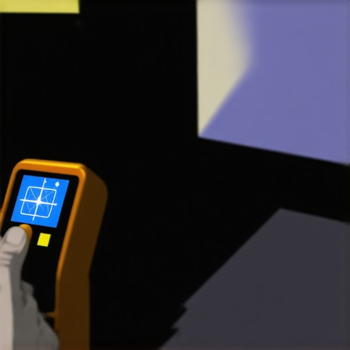 A specialized latency meter measuring audio sync on a home theater screen