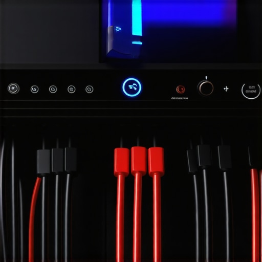 Close up of home cinema electronics rack showing a wireless transmitter for low latency audio.