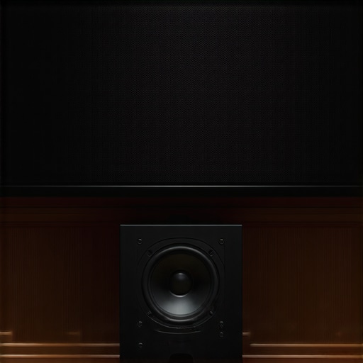 A center channel speaker spaced 4 inches away from an acoustically transparent screen to improve sound clarity.