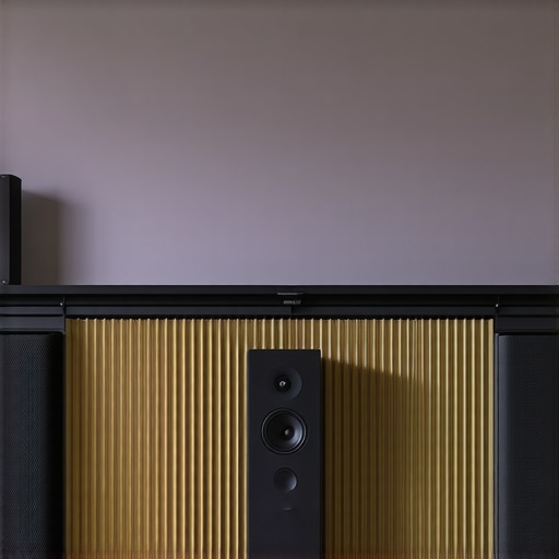 Optimized Center Channel Placement A high-end center channel speaker positioned for optimal dialogue clarity in a home cinema.