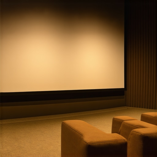 A high-end home theater room featuring a professional projection screen and luxury seating.