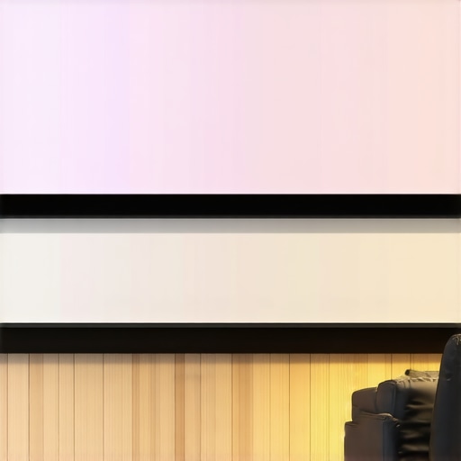 A demonstration of a matte white projection screen providing uniform light distribution in a home theater.