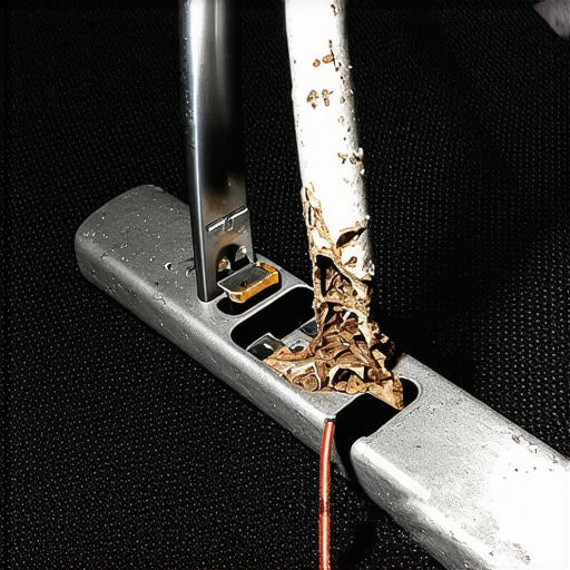 Close up of a frayed power cable trapped in a metal recliner mechanism