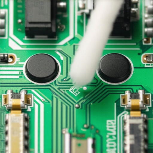 Close-up of cleaning internal remote control contact points with a cotton swab.