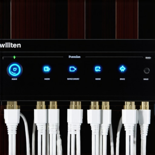 A dedicated home theater power conditioner protecting audio cables from electrical surges.