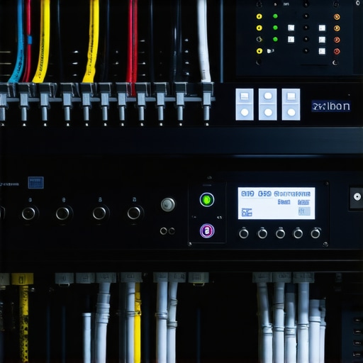Professional AV Rack Power Management A high-end home theater equipment rack showing proper cable management and power conditioning to prevent audio hum.
