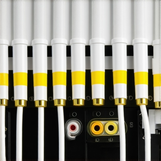 Close-up of clean speaker wire terminations on the back of a home theater receiver.